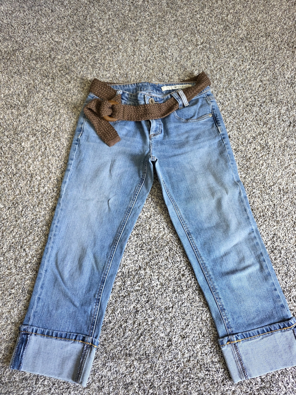 Vintage DKNY Jeans Cuffed Capri Cropped Denim Jeans w/ Woven Belt